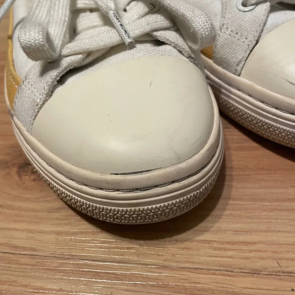 Tory Burch Classic‎ Court Canvas Sneaker 9.5 womens Ivory White Canvas Yellow